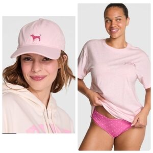 PINK Victoria's Secret Light Pink Cap with Dog Logo And VS PINK matching Shirt